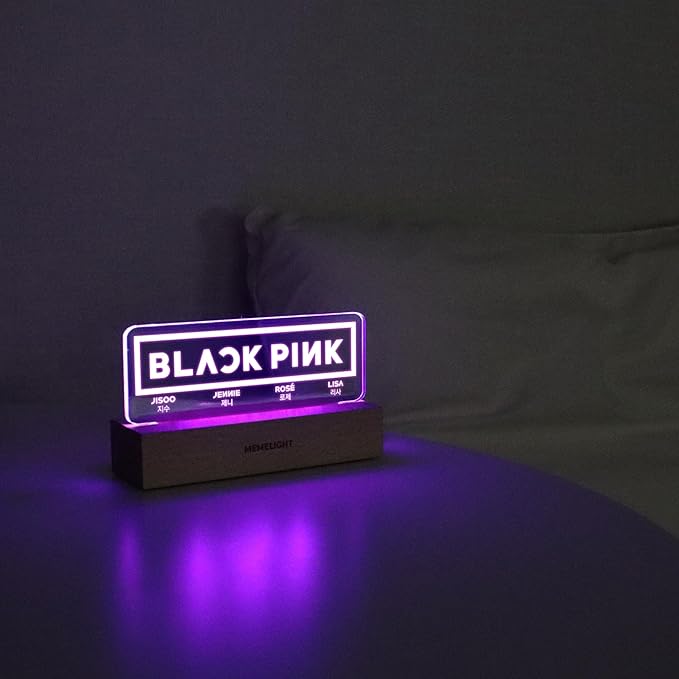 MEMELIGHT Black.Pink Night Light, Kpop Merchandise, Korean Idol Lamp for Blink, 7RGB Color, Dimmer, 8.3 x 4.2 x 1.7