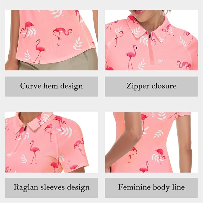 Women's Golf Shirt Short Sleeve Tennis Shirt Quarter Zip Golf Pullover Golf Polo Shirts Argyle Tops