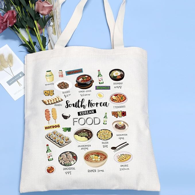 VAMSII South Korea Travel Souvenir South Korean Food Tote Bag Korea Lovers Gifts Bachelorette Trip Gifts