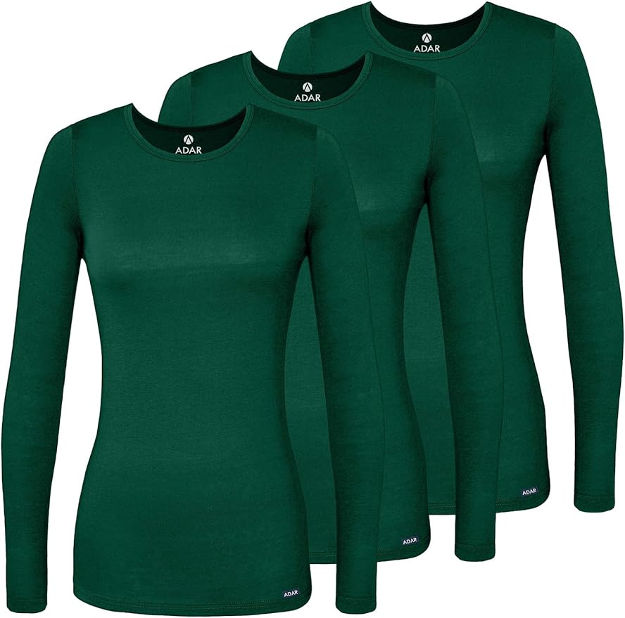 Adar Underscrubs for Women 3 Pack - Long Sleeve Underscrub Comfort Tee