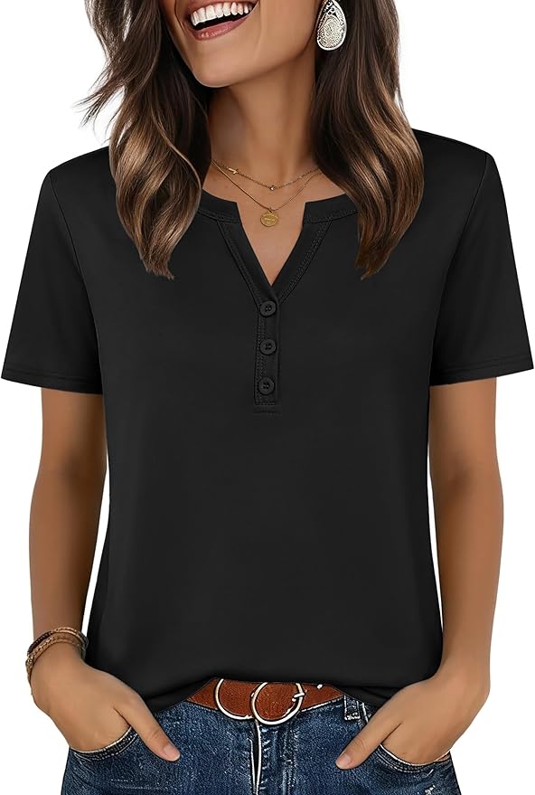 Zeagoo Womens Summer Tops V Neck Short Sleeve Shirts Dressy Casual Blouse Spring Vacation Tshirts Clothes