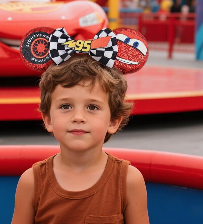 LIHELEI Mouse Ears Headband, Lighting McQueen Car Ear Headbands for Boys Birthday Party - Car Ear Headband