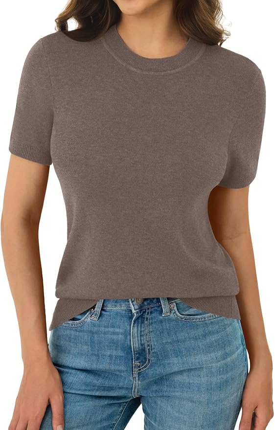Women's Soft Short Sleeve Wool Blend Pullover Sweater for Business Casual & Fashion