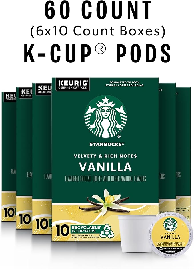 Starbucks K-Cup Coffee Pods, Flavored Hot or Iced Coffee, Vanilla, 60 Keurig Pods