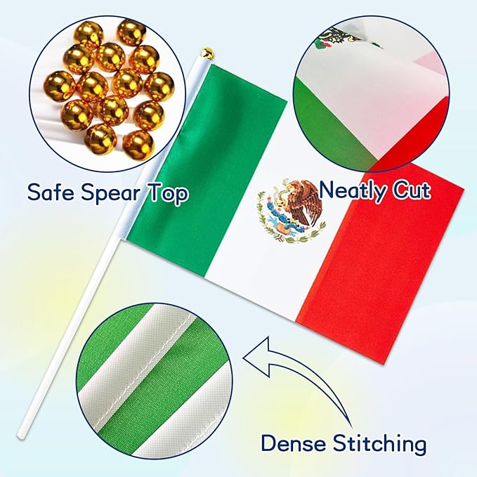 Mexico Flag Small Mexican Flag 12 Pack Mini Hand Held Mexican Flags on Sticks for Party Parades Sports Events Patriotic Holiday Decorations