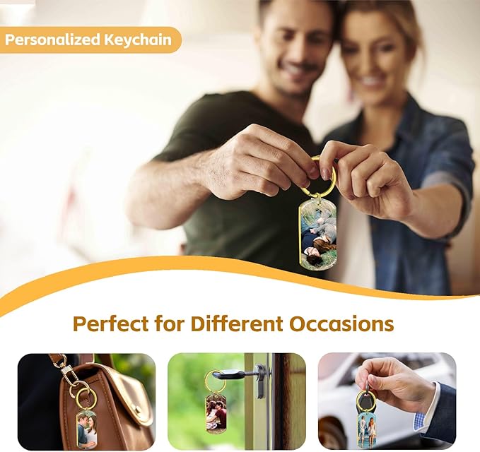 RSQGT Personalized Custom Keychain with Picture - Double Sided Engraving Photo Text Customized Key Chains for Men Boyfriend
