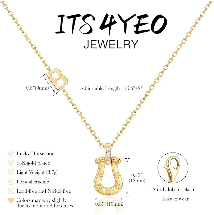 ITS4YEO Valentines Day Gifts for Women Hers, Lucky Horseshoe Initial Necklace, Dainty 14K Gold Plated Pendant Necklace, Trendy Hypoallergenic Jewelry, Gifts for Women and Teen Girls