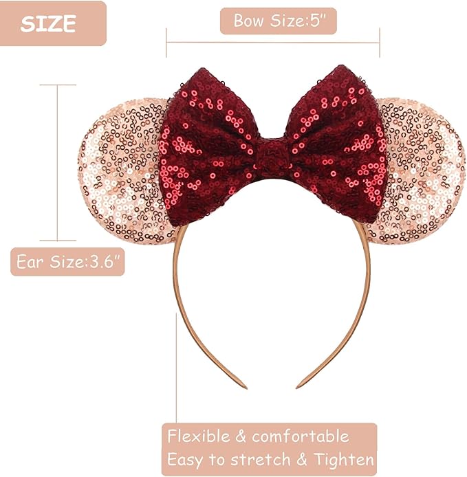 Sequin Mouse Ears Headbands for Women Girls Boys, Glitter Bows Headband for Kids Adults Birthday Party Costume Halloween