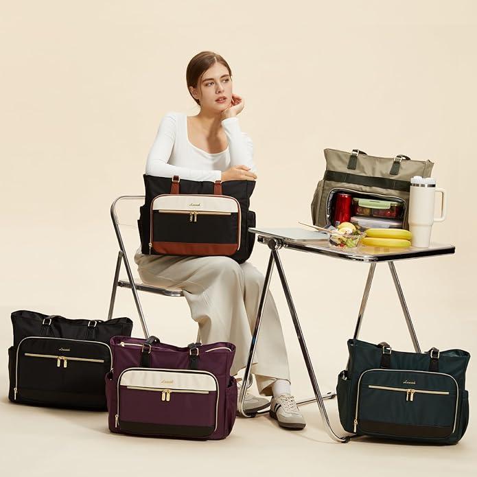 LOVEVOOK Lunch Tote Bag for Women, Work Bag with Insulated Lunch Compartment Laptop Bag Large Lunch Bag for Teacher, Daily