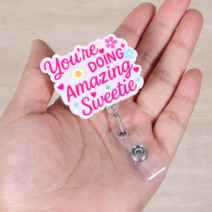 You're Doing Amazing Sweetie Funny Badge Reel, Cute Retractable ID Card Badge Holder, Name Tag Medical Work Badge Clip for RN LPN CNA MA ER Night Shift Nurse OB/GYN L&D Doctor Teacher, Nurse Gifts