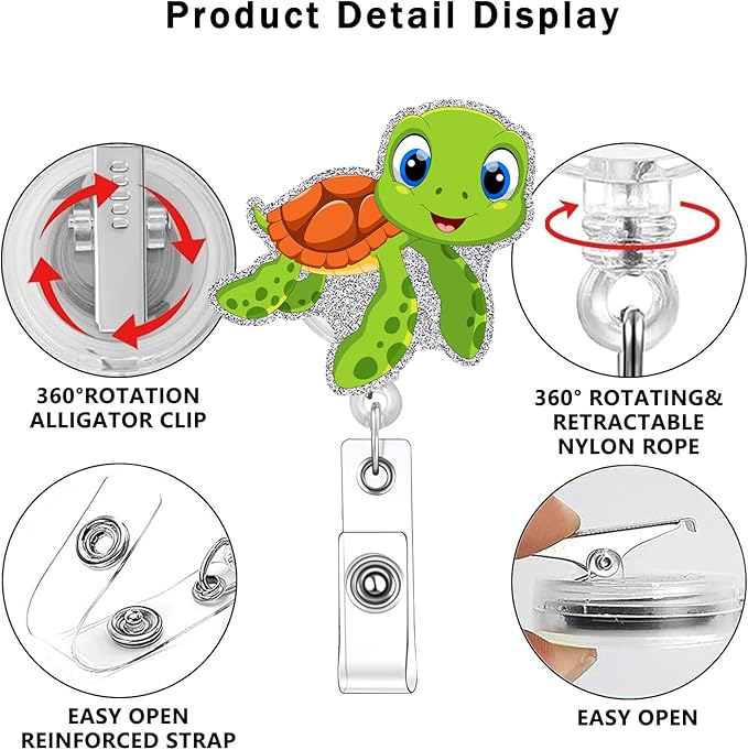 Turtle Pediatric Badge Reel Funny Cute Badge Holder with Badge Reel Unique ID Clip Name Tag Card Badge Clip Acrylic Gifts Nurse Student RN LPN Office Worker Teacher
