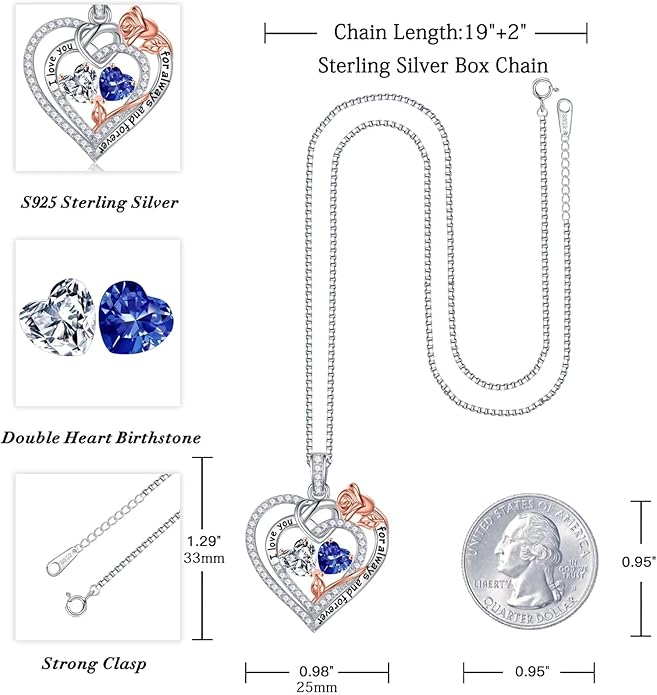 Iefil Valentines Day Gifts for Her - 925 Sterling Silver Double Birthstone Necklace, Anniversary Birthday Gifts for Women, Jewelry Gift for Wife Girlfriend Mom Her