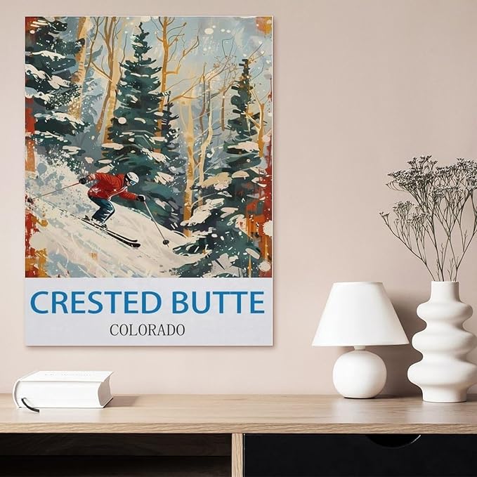 Jigsaw Puzzle 1000 Piece，Crested Butte Colorado Vintage Travel Poster Ski，Classic Puzzle Adult Puzzle DIY Kit Wood Toy Unique Gift Modern Home Decor（75x50cm）-CI99