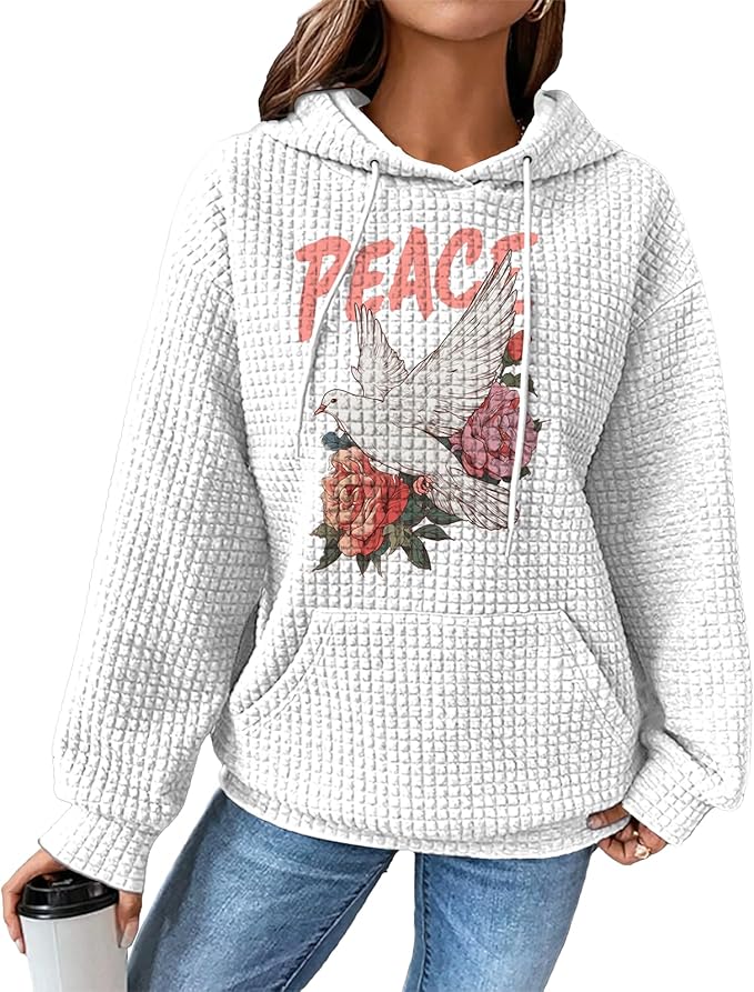 domirica Pullover Sweatshirts For Women Drawstring Long Sleeve Waffle Sweatshirt With Pocket Vintage Street Wear Qutfits