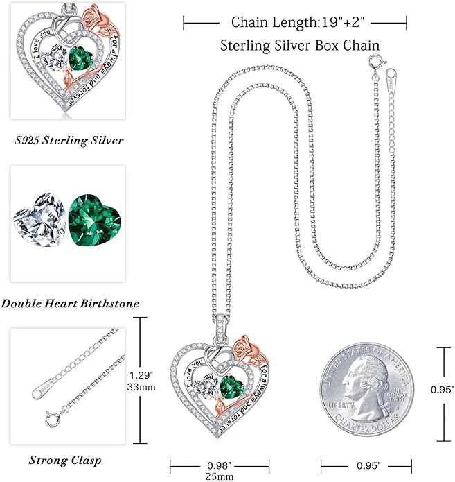 Iefil Valentines Day Gifts for Her - 925 Sterling Silver Double Birthstone Necklace, Anniversary Birthday Gifts for Women, Jewelry Gift for Wife Girlfriend Mom Her