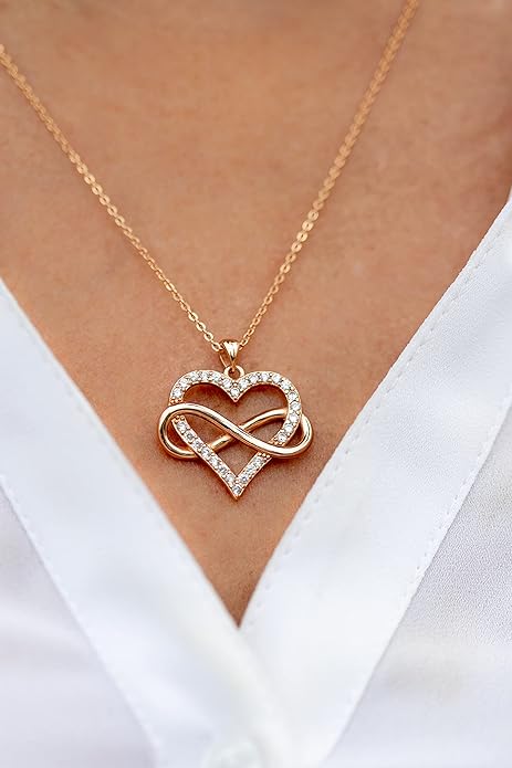 Sash & Soph Infinity Heart Necklace for Women. 925 Sterling Silver Heart Necklace for Girlfriend, Love Heart Pendant on 18" Chain with 2" Extender (Rose Gold or Gold Plated)