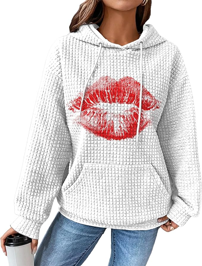 domirica Pullover Sweatshirts For Women Drawstring Long Sleeve Waffle Sweatshirt With Pocket Vintage Street Wear Qutfits