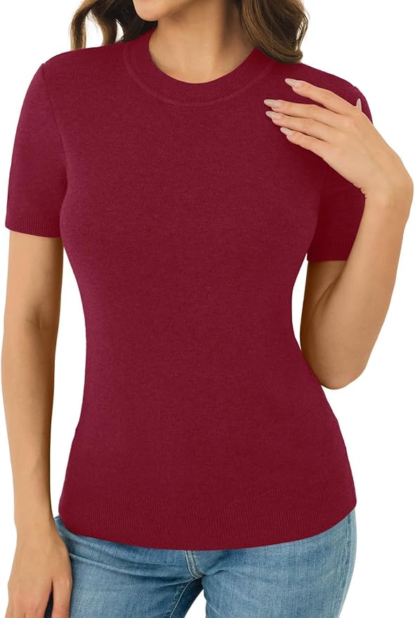 Women's Soft Short Sleeve Wool Blend Pullover Sweater for Business Casual & Fashion