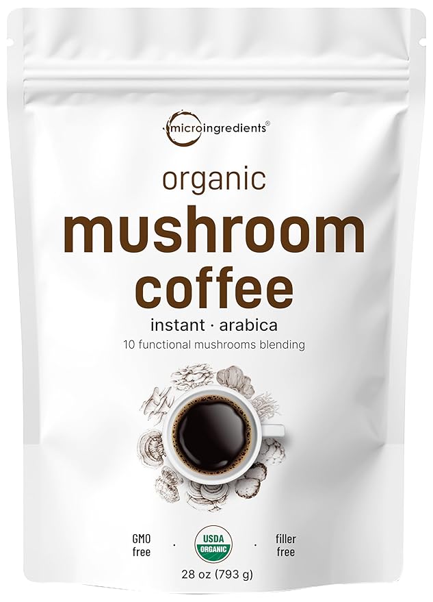 Organic Instant 10 in 1 Mushroom Coffee Powder, 28 Ounce (317 Servings) | Premium Arabica Coffee with Lion’s Mane, Chaga, Reishi & More