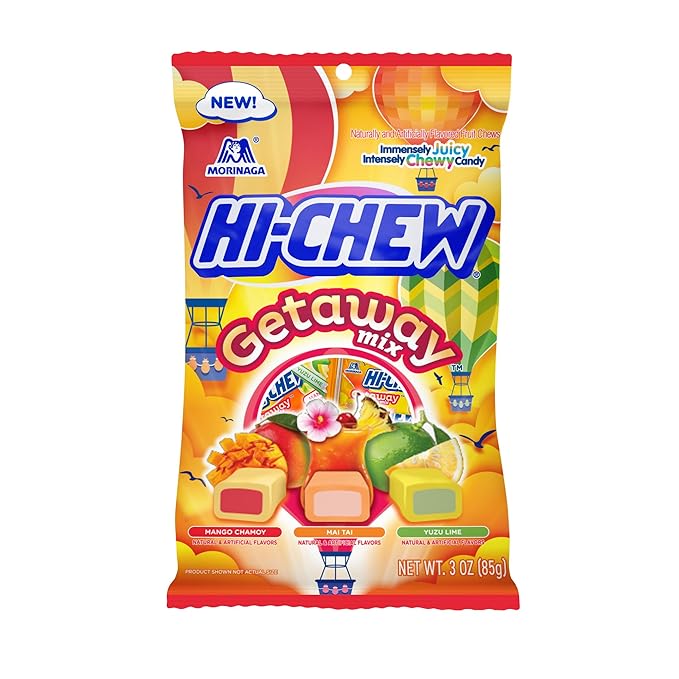 HI-CHEW Getaway Mix, Pack of 6 Bags, 3oz each - Mango Chamoy, Mai Tai, Yuzu Lime - Unique Fun Soft & Chewy Taffy Candy - Immensely Juicy Fruit Flavors - Individually Wrapped for Sharing