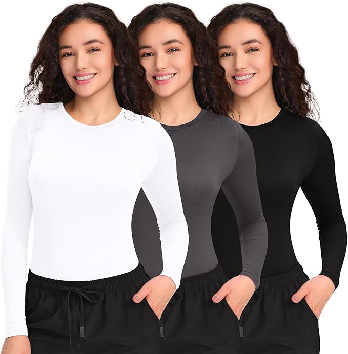 COZYFIT 3 Pack Scrub Undershirts Long Sleeve Women - Underscrub Comfort Tee