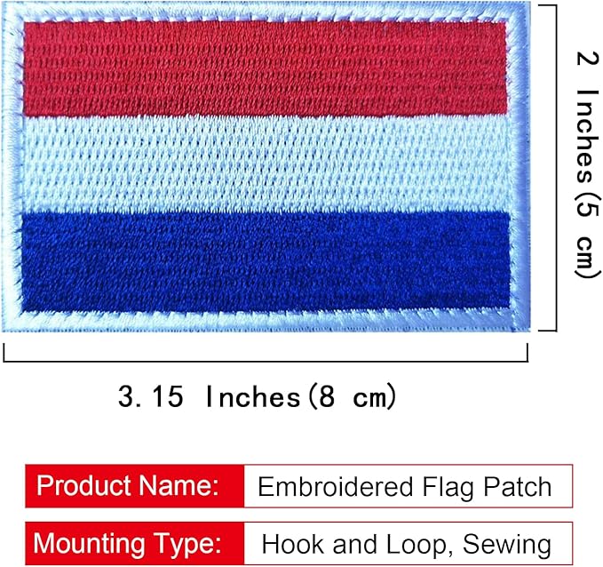 EmWoot 2PCS Netherlands Flag Patch Embroidered Morale Patch Military Tactical Patches Hook and Loop
