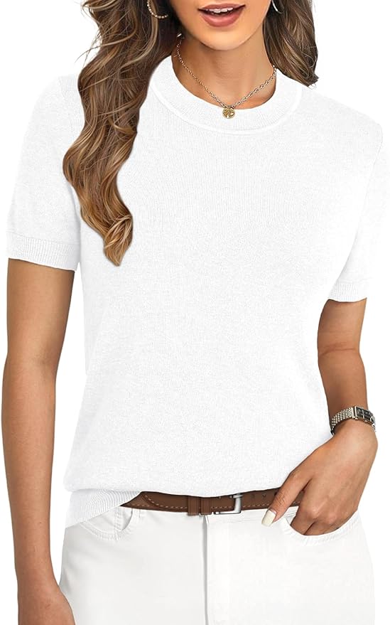 Women's Soft Short Sleeve Wool Blend Pullover Sweater for Business Casual & Fashion