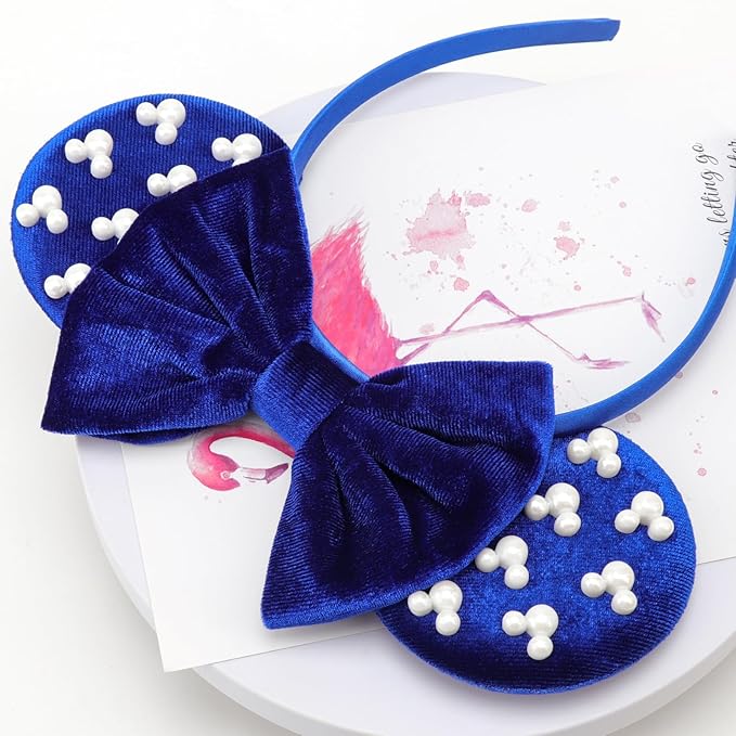 DRESHOW Mouse Ears Headbands for Women Pearl Hairbands Bow Head bands Velvet Head band Christmas Cosplay Costume Princess Party Decorations Halloween & Disney Trip