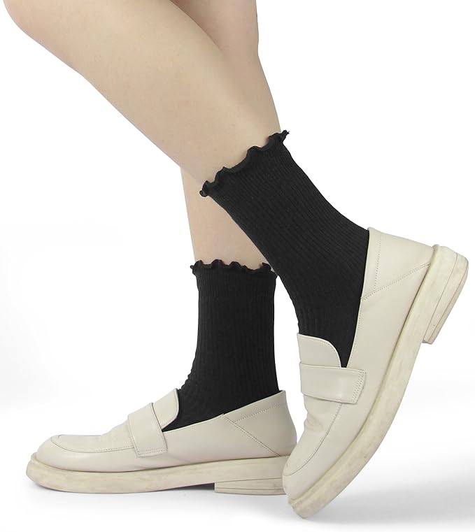 BomKinta Ruffle Socks Women - Turn-Cuff Frilly Sock - Lightweight Cotton Socks