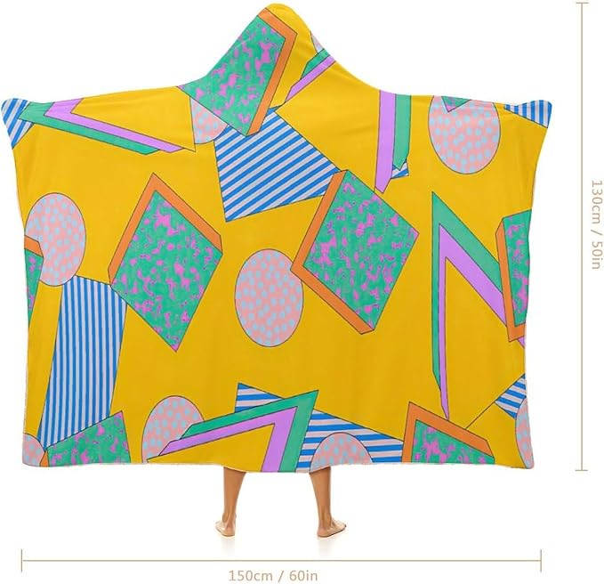 80s 90s Vintage Retro Wearable Blanket Flannel Hooded Blankets Soft Warm Blanket Hoodie for Room Couch Bed Office