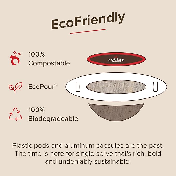 Coulée EcoPour O.G. Coffee, All Paper Single Serve Pour Over Colombian Coffee, Medium Roast, Use for Camping or Traveling, Pre Filled Compostable Filters, Ready to Brew with Hot Water, Plastic Free, 10 Pack