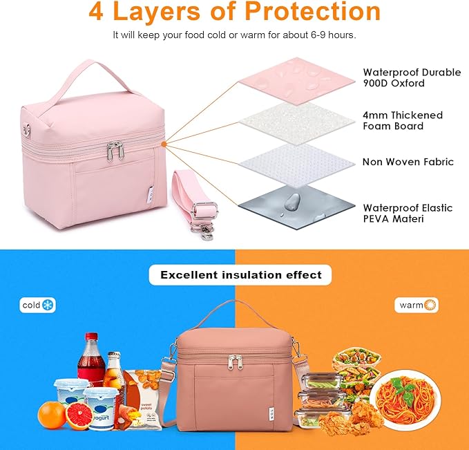 NOL Natural Organic Lifestyle Insulated Lunch Bags for Women Cooler Bag Lightweight Nylon Waterproof Lunch Box For Work