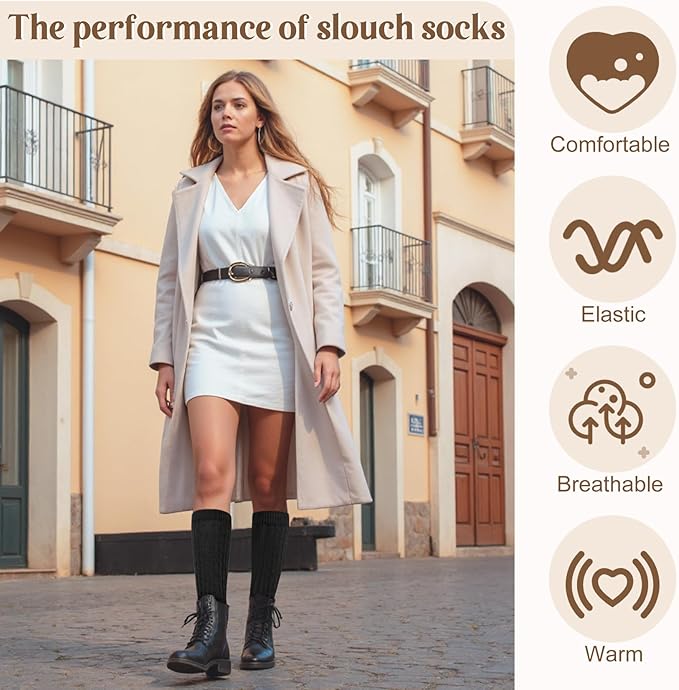 Justay 5 Pairs Slouchy Socks for Women - Slouch Long Crew Knit Boot Athletic Calf Tube Scrunch Socks