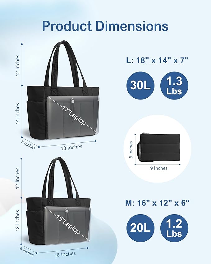 TOPDesign Puffy Tote Bag for Women with Cup Holder & Laptop Compartment & Cosmetic Bag & Trolley Sleeve for Work, Travel