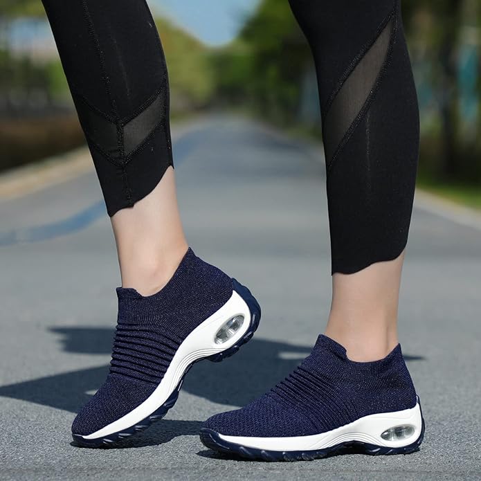 HKR Women's Walking Shoes Arch Support Non Slip Work Shoes Breathable Knit Upper Lightweight for Plantar Fasciitis