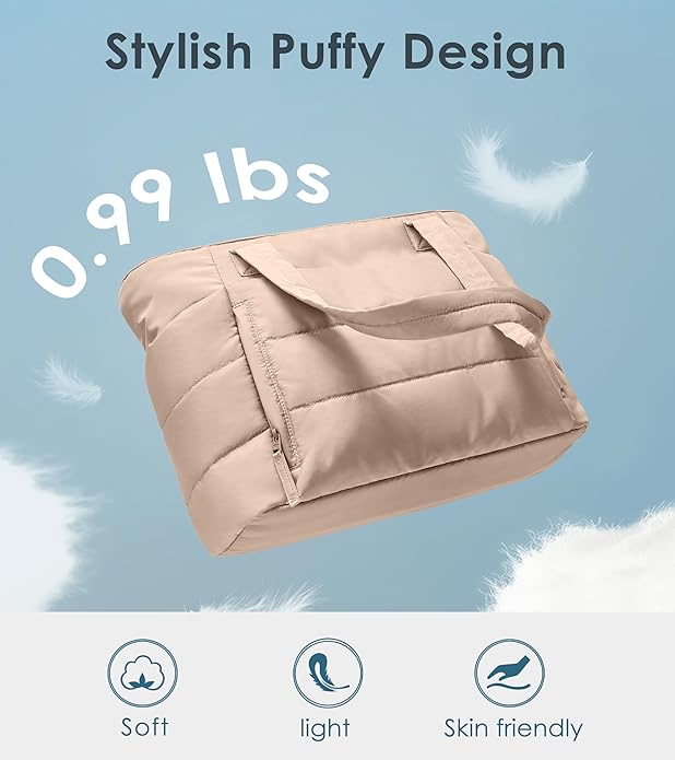 Tote Bag for Women with Zipper, Quilted Puffer Tote Bag with Compartments, Lightweight Puffy Work Bags for Women Travel