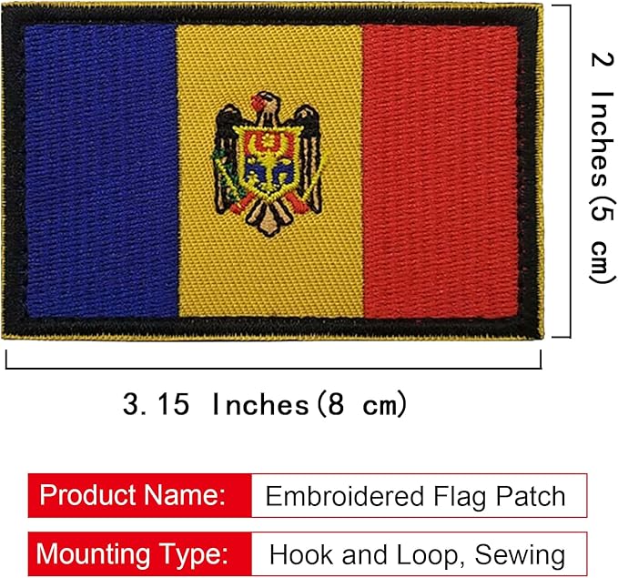 EmWoot 2PCS Moldova Flag Patch Embroidered Morale Patch Military Tactical Patches Hook and Loop