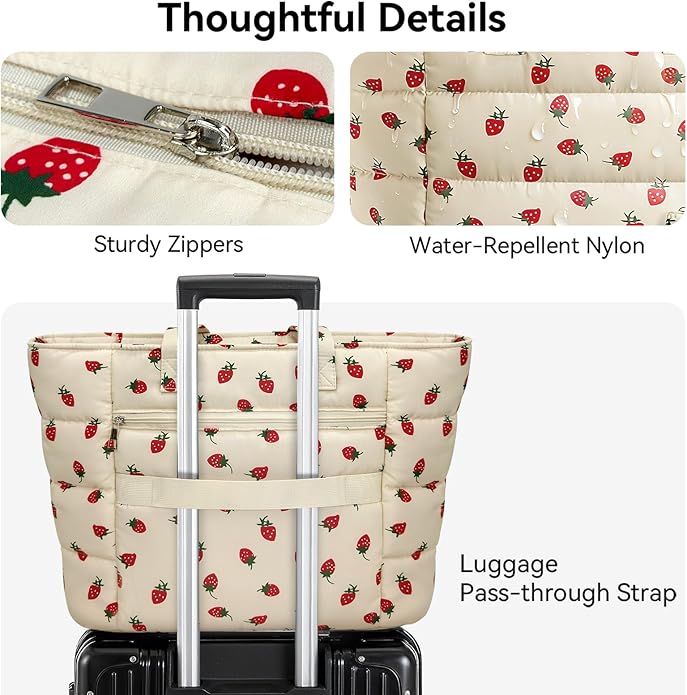 Puffer Tote Bag for Women, Lightweight Puffy Shoulder Bag with Handbag for Travel, Work, Gym, Laptop Bag for Nurse Teacher