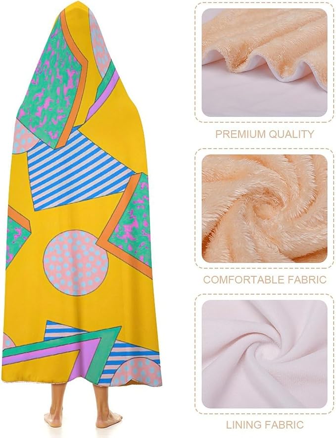 80s 90s Vintage Retro Wearable Blanket Flannel Hooded Blankets Soft Warm Blanket Hoodie for Room Couch Bed Office