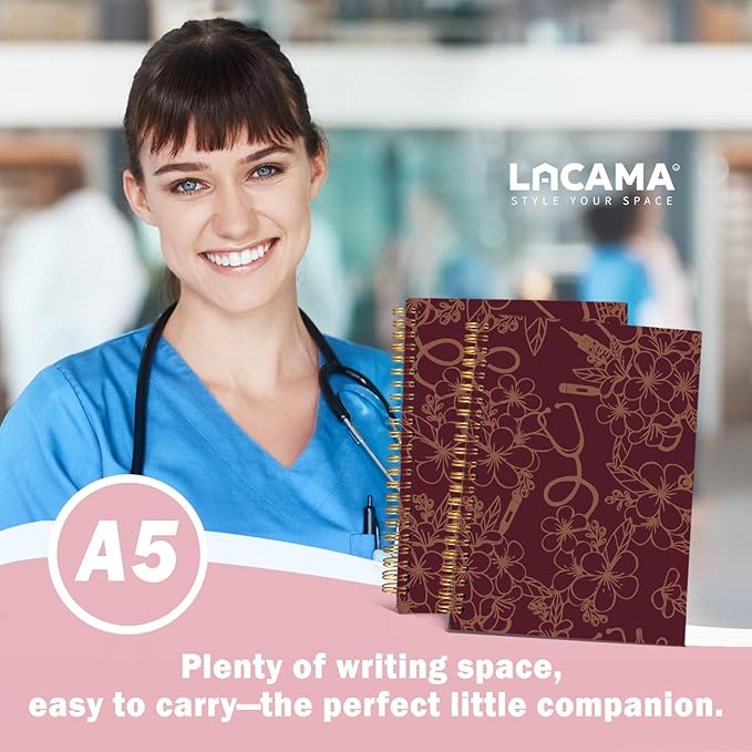 Lacama Nursing Notebook, Nurse Gifts for Women, Nursing Student Graduation Gifts, Nurse Appreciation Gifts, Nurses Week Gifts, A5 Stethoscope Flower Spiral Notebook, Office School Supplies