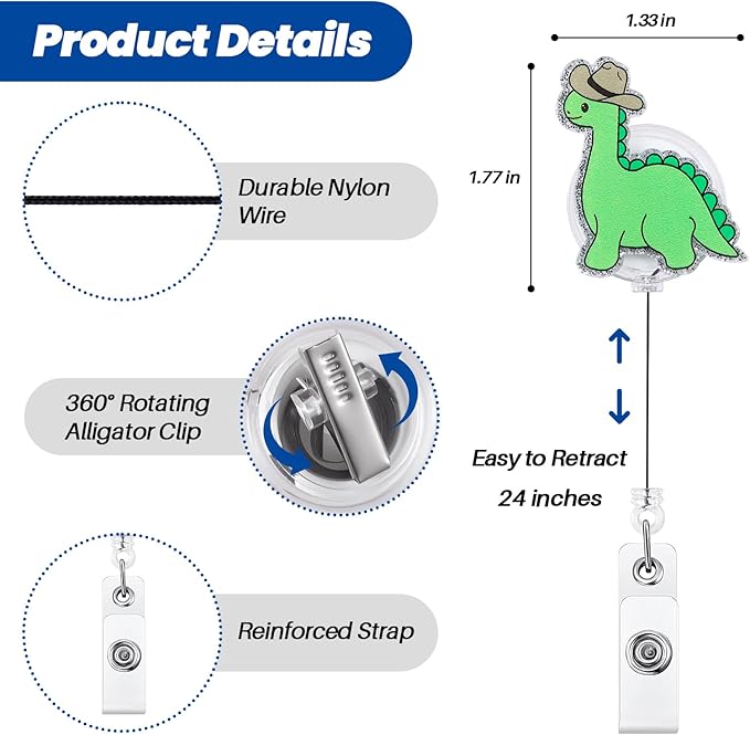 Cowboy Dinosaur Funny Nurse Badge Reel, Cute Retractable ID Card Pediatric Badge Holder, Name Tag Medical Badge Clip for NICU ICU LPN CNA MA OB/GYN RN Nurse Nursing Student Doctor Teacher Workers