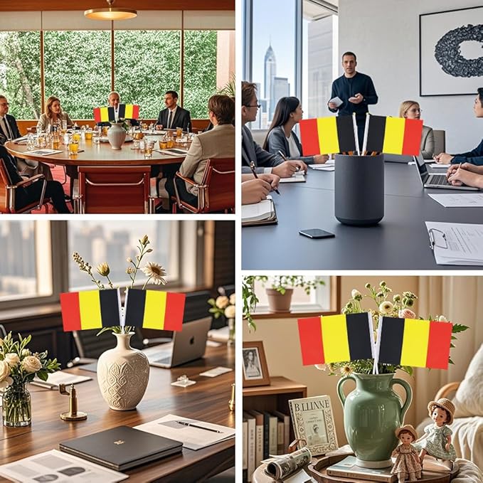 20 Pack Small Belgium Flags on Stick Mini Handheld Belgian Flag for Parades, Independence Day and Patriotic Events 5x8 Inch Durable Weather-Resistant Flags with 12 Inch Sticks(Belgium)