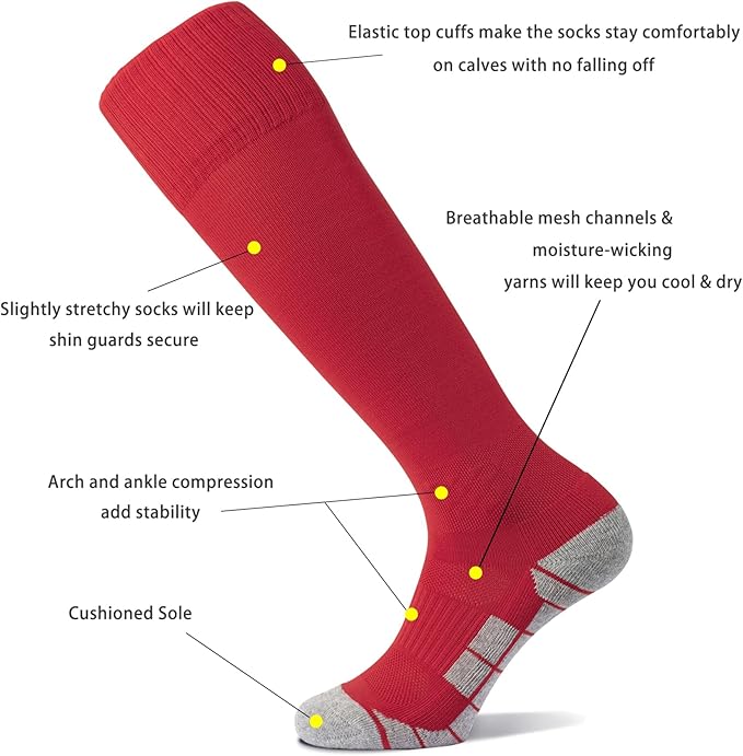 CWVLC Soccer Socks (1/3/5 pairs) Team Sport Knee High Socks for Adult Youth Kids