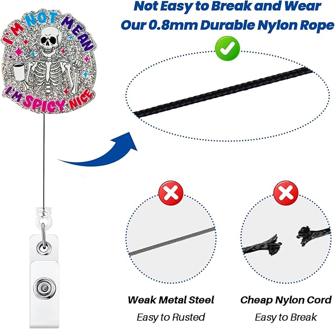 I'm Not Mean, I'm Spicy Nice Funny Badge Reel, Retractable ID Card Badge Holder, Name Tag Work Badge Clip for RN LPN CNA MA ER Night Shift Nurse Nursing Student Doctor, Nurse Gifts
