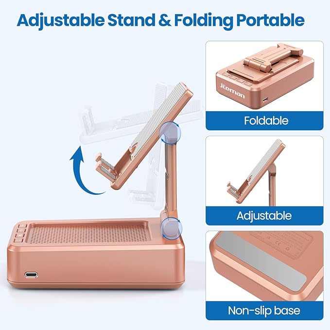 JTEMAN Cell Phone Stand with Bluetooth Speaker,Brithday Gifts for Men Women,Phone Speaker Amplifier,Kitchen Gadgets for Men,Phone Holder for Desk - Rose Gold