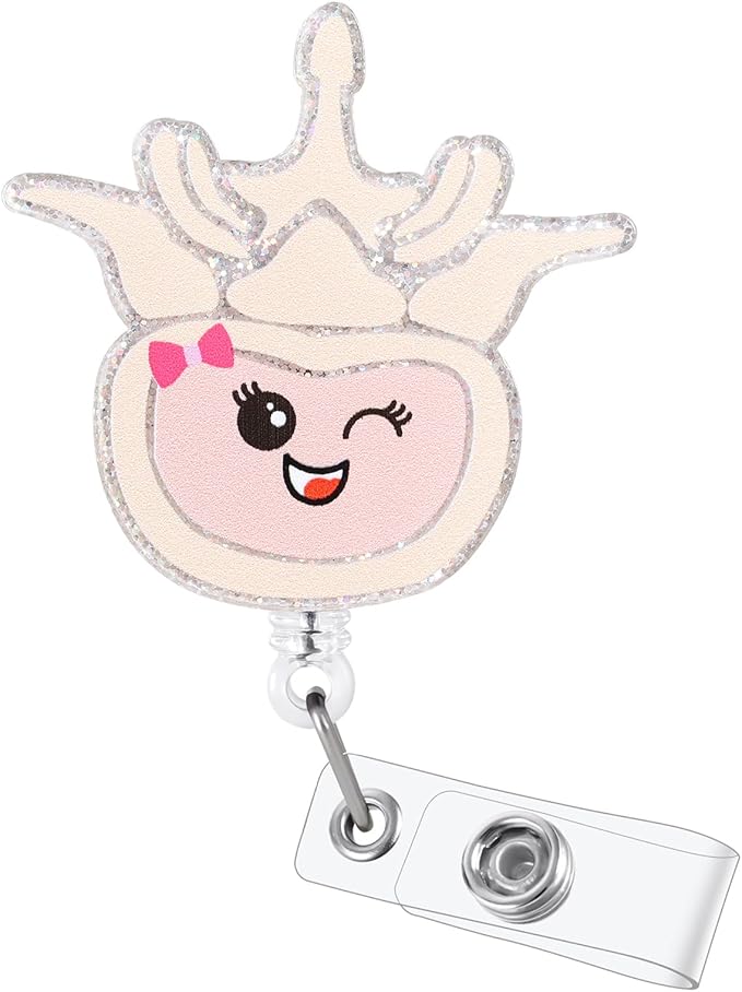Vertebrae Funny Badge Reel, Cute Retractable ID Card Anatomy Lumbar Badge Holder, Name Tag Work Badge Clip for Chiropractor RN LPN CNA MA ER Night Shift Nurse Nursing Student Doctor, Nurse Gifts
