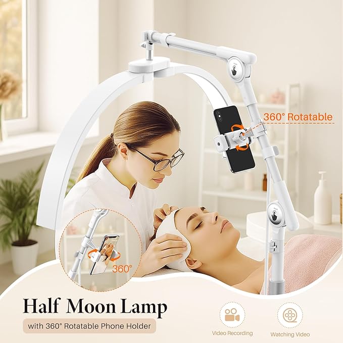 LIONVISON Lash Light for Eyelash Tech: Foldable Half Moon LED Lamp with Phone Holder for Eyelash Extension - Lash Artist Tech Tattoo, Esthetician