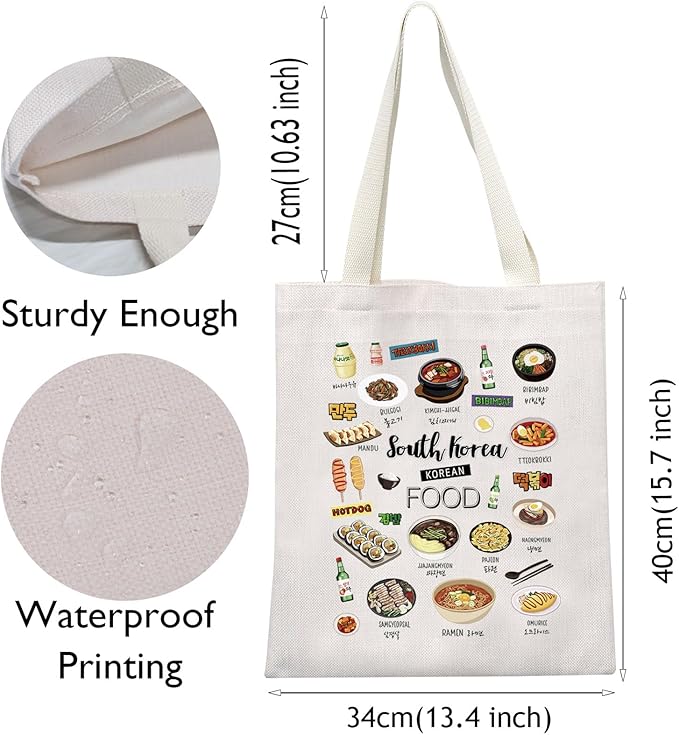 VAMSII South Korea Travel Souvenir South Korean Food Tote Bag Korea Lovers Gifts Bachelorette Trip Gifts