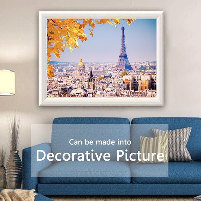 1000 Piece France Paris The Eiffel Tower Maple Leaves Landscape Wooden Kids Adults Intellective Games Jigsaw Puzzles for Home Photo Frame Wall Decoration, Finish Size