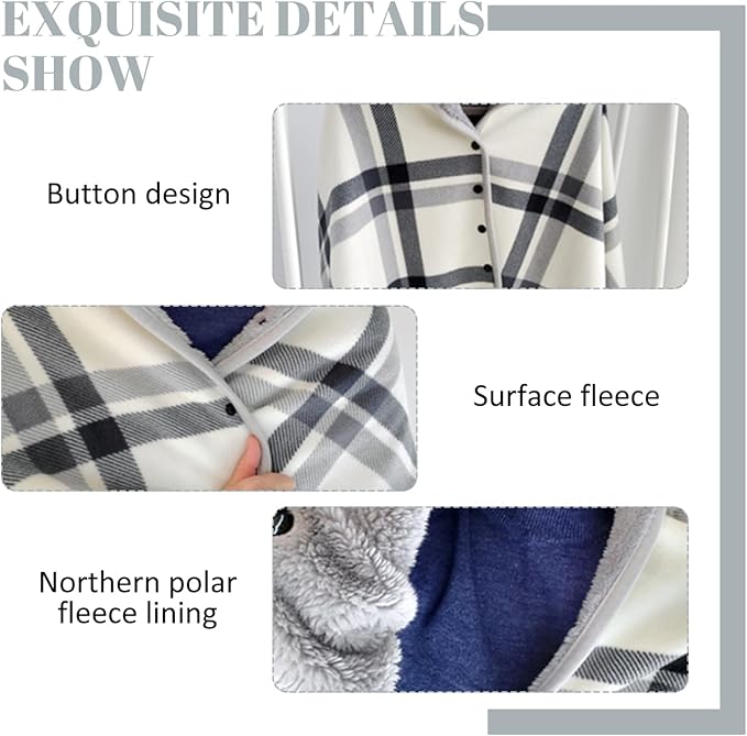Wearable Blanket Soft Warm Plush Blanket with Buttons Shawl Wraps for Women Men Office Home 31.5x51.2in